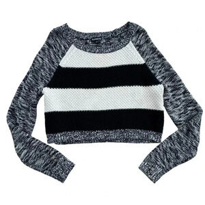 Express Cropped Striped Black and White Melange Sweater Small Long Sleeves